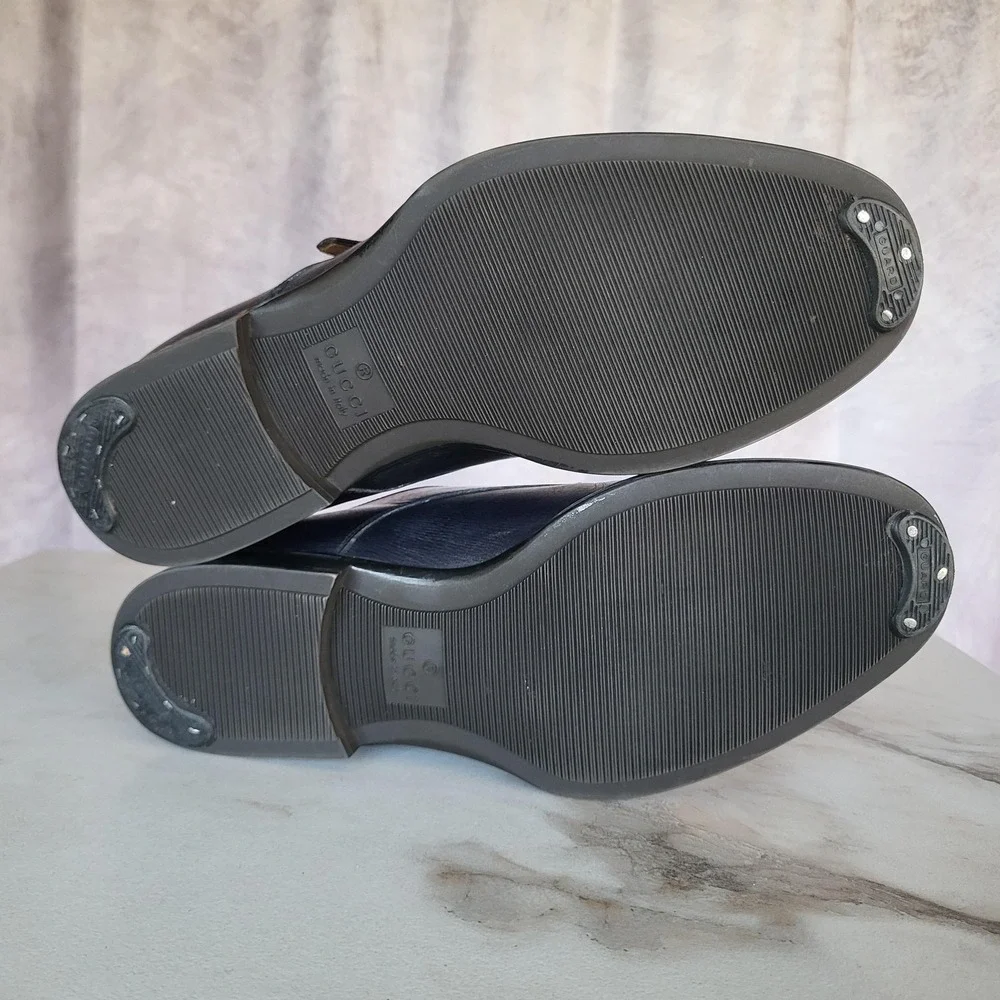Gucci Monk Strap Shoes Mens US Size 11 Blue Leather Double Buckle Dress 322478